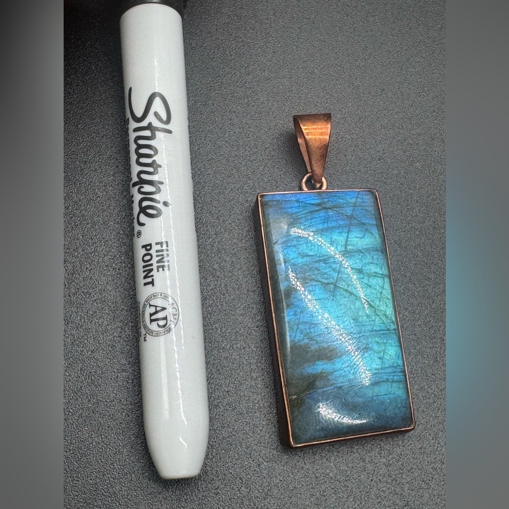 Copper Labradorite Rectangular Pendant - Blue Gre… - image 1